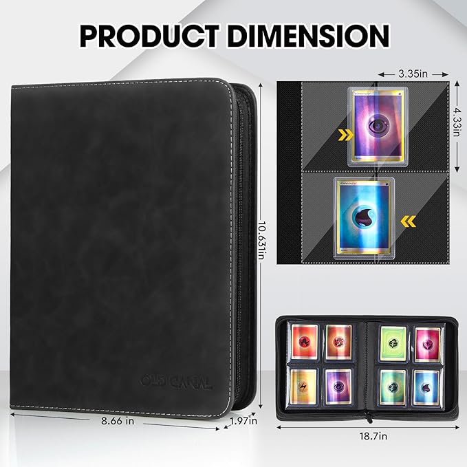 Top Loader Binder, 4 Pockets Card Binder Holds 112 Top Loaders, Premium Trading Card Collection Holder, Top Loader Storage Album for TCG, Sports Cards, Black (FOR TOP LOADERS ONLY)