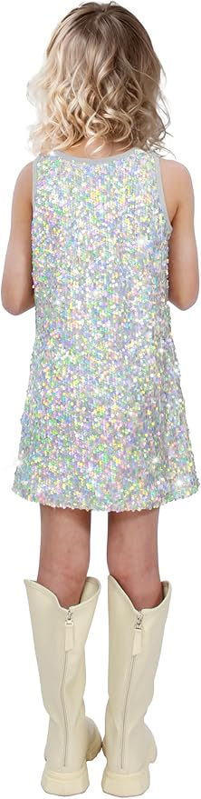 Girls Sequin Dress Sparkly Sleeveless Costume Prom Concert Party Outfit with Glitter Microphone Prop