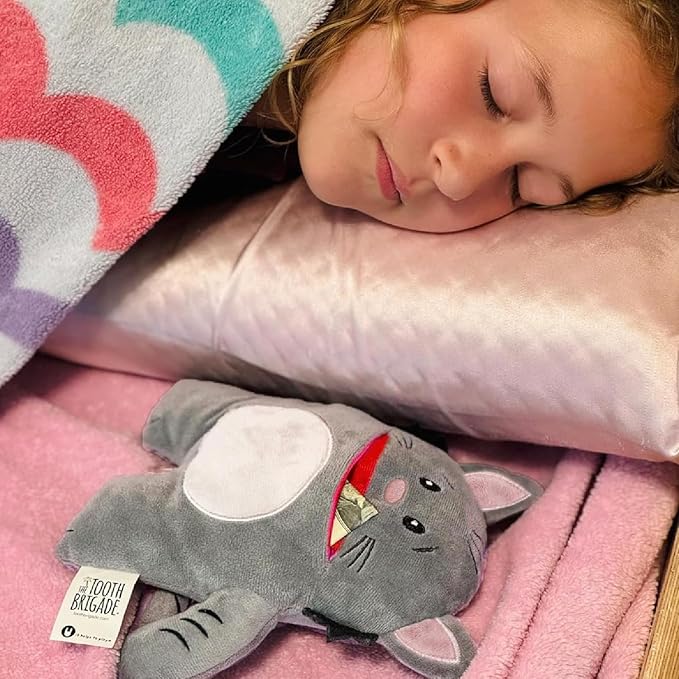 The Tooth Brigade Tooth Fairy Pillow | Stuffed Plush with Large Pocket Mouth for Lost Teeth, Treasures, Prizes - Fun and Interactive Plush, Perfect Kids, Boys, & Girls Gift (Gizmo Cat)
