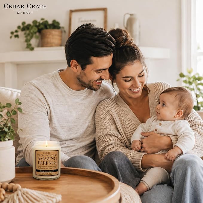 Cedar Crate Market - Thoughtful New Parents Gifts for Couples,Best Gifts for Expectant Parents, First Time Mom and Dad, Gender Reveal Candle and Baby Congratulations - 100% Soy Wax, Made in USA