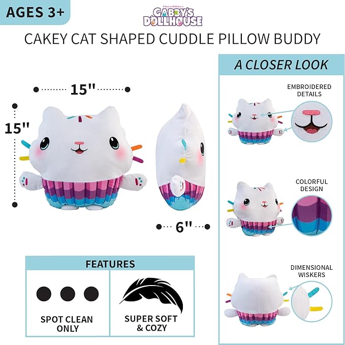 DreamWorks Gabby's Dollhouse Cakey Kids Bedding Super Soft Plush Cuddle Pillow Buddy, By Franco, 17.5" x 15" x 5"