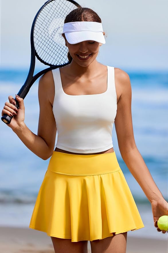 PINSPARK Womens Tennis Skirt 14" Pleated Athletic Golf Skorts with Pockets | High Waist, Tummy Control, Mini, Breathable, Lightweight, Soft, Built in Shorts, Pickleball, Casual
