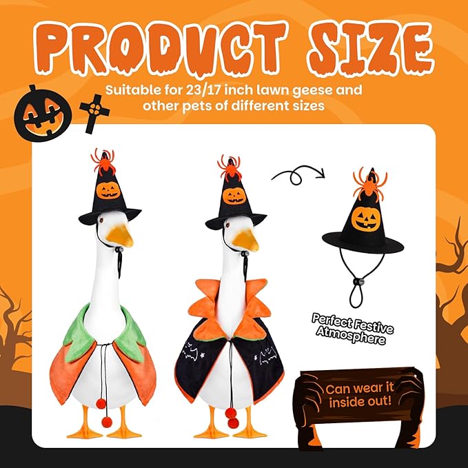 Halloween Porch Goose Outfit, 23inch Pumpkin Goose Costume, Fall Geese Clothes for Cement Geese Statue Outdoor Garden Yard Decor