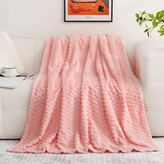 Light Pink Throw Blanket 50"×70" Gifts for Mom Fuzzy 3D Jacquard Decorative | Flannel Fleece Super Soft Plush Cozy Blanket for Couch Sofa Chair Lightweight