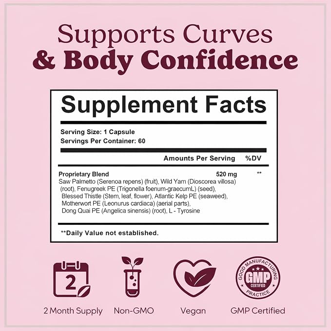 Pretty Privates Butt Enhancer Supplement - Works with Your Body for Curves and Body Confidence - Use with or Without Butt Cream - 60ct