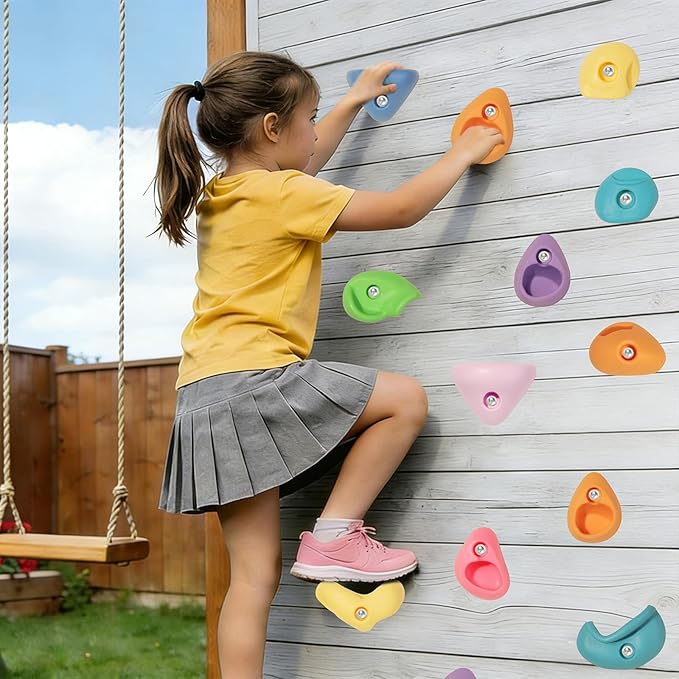 32 PCS Rock Climbing Holds for Kids,Rock Climbing Wall Grips Climbing Rocks Wall Kit for Indoor and Outdoor Playground Play Set with Hardware（Pastel Color）