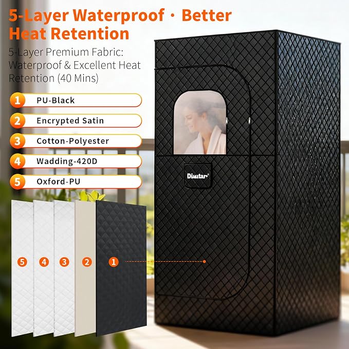Sauna Box - Portable Sauna for Home with Upgraded 3L 1500W Steamer, Folding Chair and Non-Slip Mat for Relaxation Spa, 5-Layer Waterproof and Insulated Steam Tent, 3x3x6ft, Larger (Black)