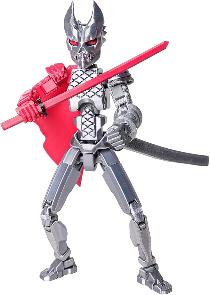 (Assembly Completed Dummy 20 Action Figure, 8.1 inches, Strong Magnetic Accessories, 10 in 1, 3D Printed Robot Multi-Jointed Movable，Oni Warrior Series， Gold (Silver)