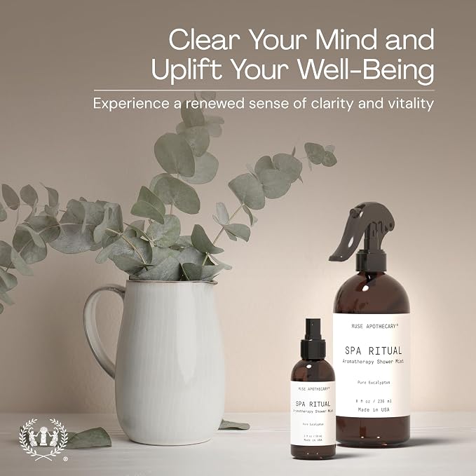 Muse Apothecary Spa Ritual Pure Eucalyptus Oil Shower Mist - Eucalyptus Spray for Shower, Spa, Bath, and Linen - Aromatherapy Eucalyptus Essential Oil Spray - 8oz, 2 Pack