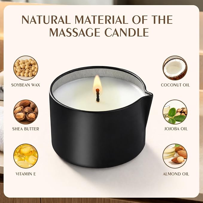 6 oz Massage Oil Candles Low Heat Massage Candle Wax Therapy Body Oil Valentines for Spa, Relaxation, Couples Gifts, or Self-Care