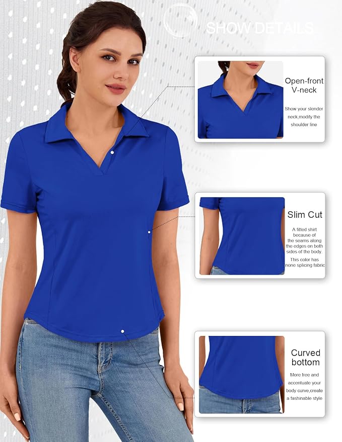 JACK SMITH Women's Golf Polo Shirt V Neck Short Sleeve Tennis Shirt Sun Protection Moisture Wicking Athletic Tops