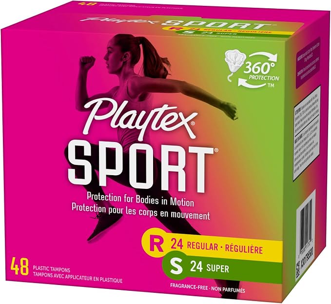 Playtex Sport Tampons, Multipack (24ct Regular/24ct Super Absorbency), Fragrance-Free - 48ct (Pack of 2)