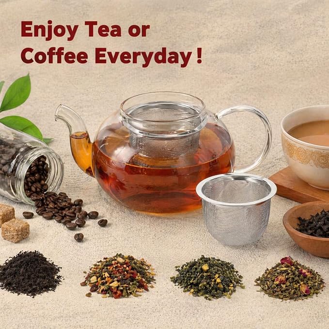 HOMSFOU 4 Pcs Tea Infuser, Stainless Steel Tea Filter, Extra Fine Mesh Loose Leaf Strainer, Large Heat Proof Reusable Teapot for Teapots, Mugs, Cups