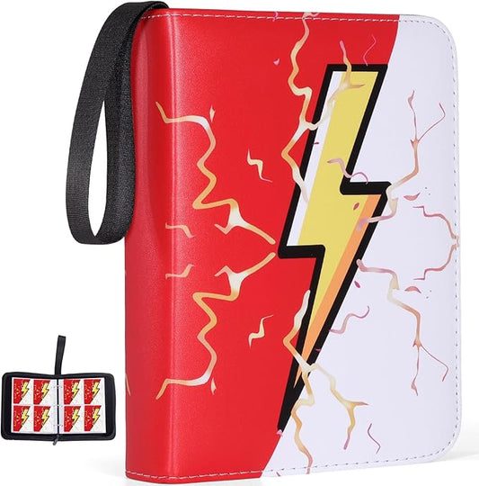 4-Pocket Trading Card Binder Bundle with 50 Sleeves Holds 400 Cards, Zipper Card Holder Album for Game and Sports Cards Collectors - Red