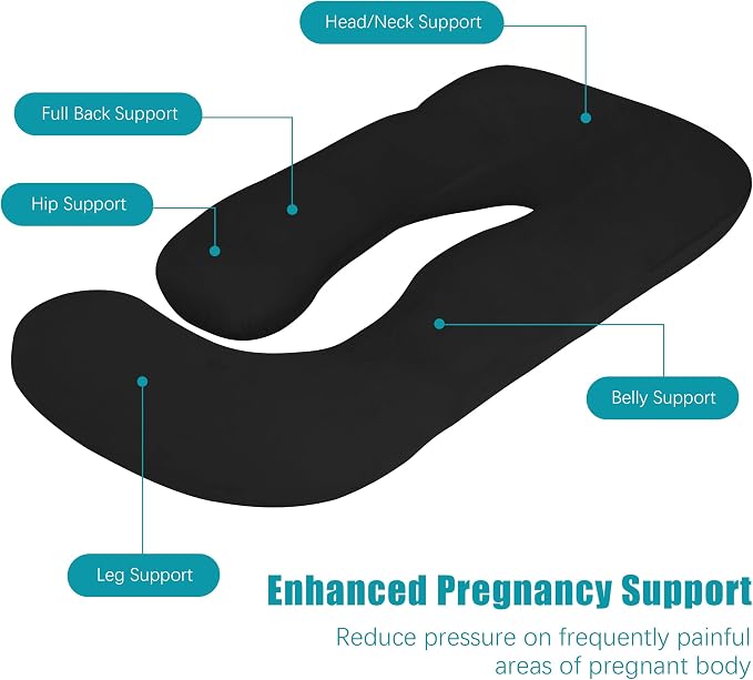 Cute Castle Pregnancy Pillows, Soft U-Shape Maternity Pillow with Removable Cover - Full Body Pillows for Adults Sleeping - Pregnancy Must Haves - Jumbo 57 Inch - Black