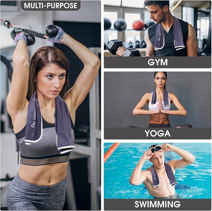 Microfiber Gym Towel Set for Men Women, Super Soft and Quick-Drying Towels for Fitness, Yoga, Cycling, Swimming (NavyBlue+CoolGrey+Grey, 3 Pack)