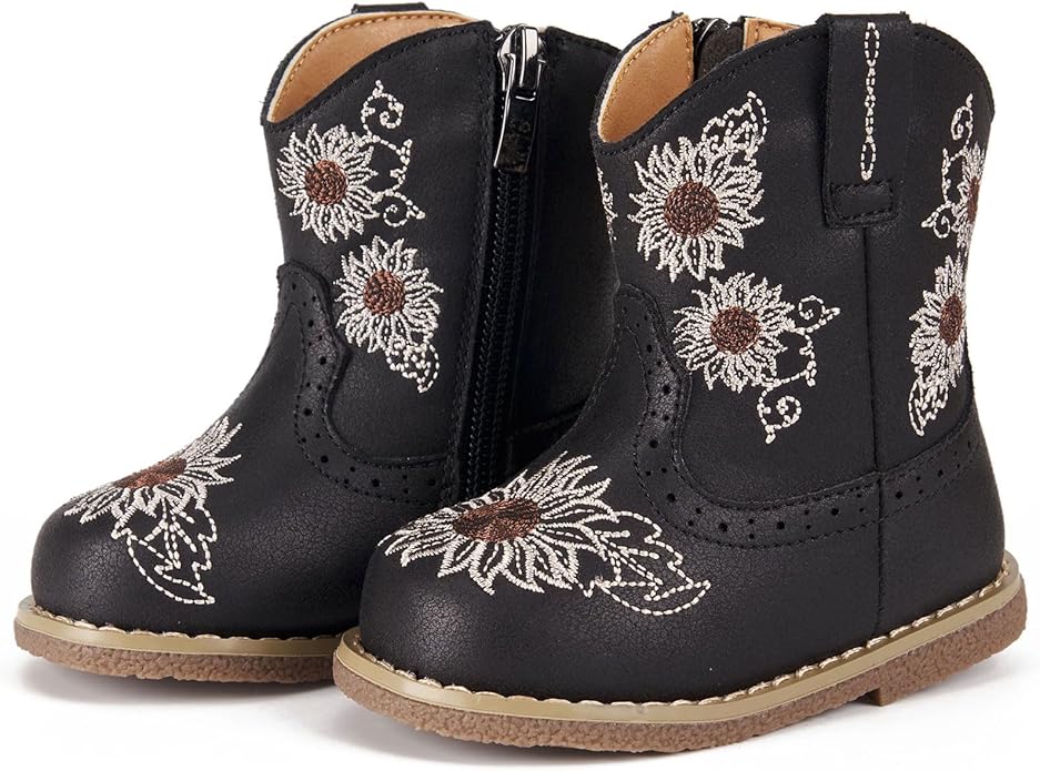 Newsonet Baby Cowboy Cowgirl Boots Infant Western Boots Toddler Boys Girls Round Toe Riding Mid Calf Boots All Seasons for 6 9 12 18 24 Months