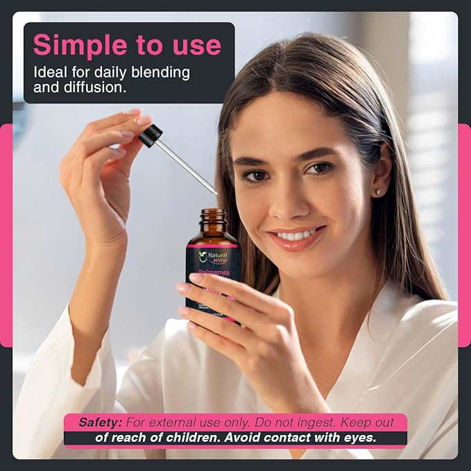 Palmarosa Essential Oil for Diffusers | Natural Aroma Oil for Home Fragrance, Humidifier & DIY Candle Making, Long Lasting Scent for Office, Bedroom & Soothing Scent 4 Fl Oz (120 mL)