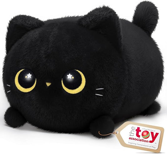 Mewaii Black Cat Plush, Cute Cat Plushies Toy, Soft Kitten Plushie Cuddle Pillow, Anime Plushie Doll, Cute Stuff Toys Gift for Girls, Boys and Males (16 Inch)