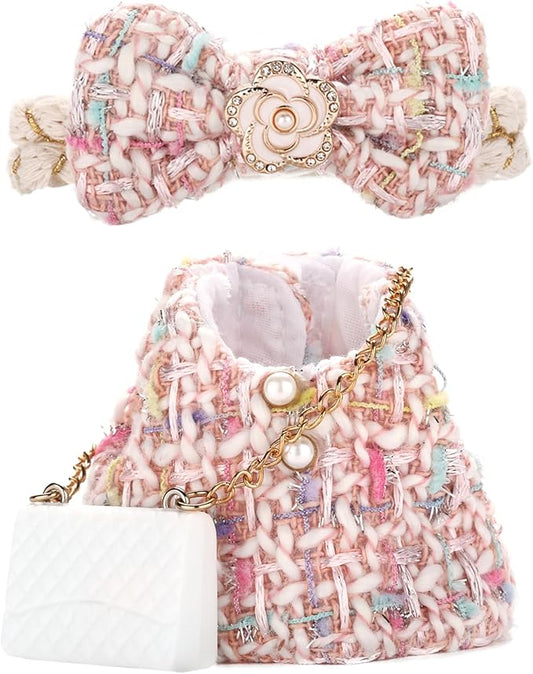 Doll Clothes for Labubu 17cm Have a Seat & Exciting Macaron & Big into Energy Series Dolls, Luxury Chic Series for 17cm Dolls Accessories (Pink Dress+Hairband+Bag)