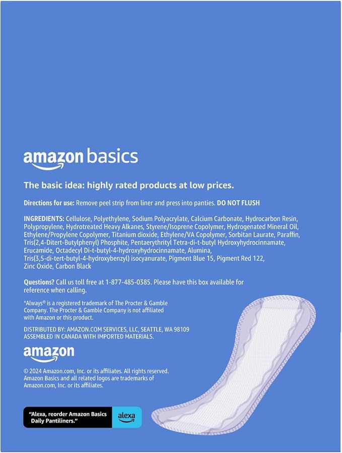 Amazon Basics Daily Pantiliner, Extra Long Length, Thin Feminine Pads for Women, Unscented, Leak Protection, Daily Use, 68 Count (Previously Solimo) (Pack of 4)