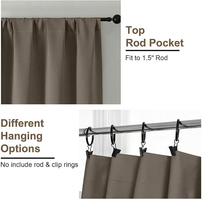 Simplebrand Ava Latte Short Blackout Curtains for Bedroom 54 Inches Long 2 Panels Set, Solid Thermal Insulated, Energy Saving Window Treatment Curtains Blackout Drapes, W40 x L54 Inch, Latte