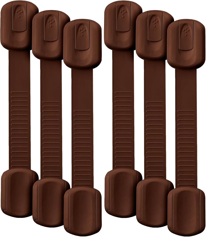 Bates- Child Safety Strap Locks, 6 Pack, Brown, Baby Cabinet Locks