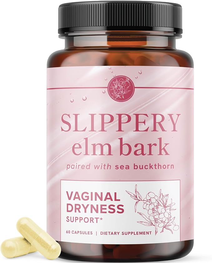 Slippery Elm for Women, Vaginal Moisture & Vaginal Dryness Support, Non-GMO | Moisturizer for Female Comfort with Slippery Elm Bark and Sea Buckthorn, Moisture and Dryness Support, Vegan, 60 Capsules