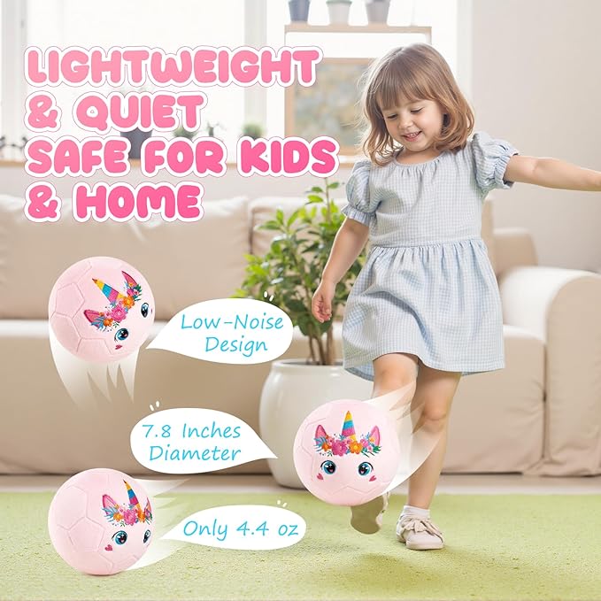 Toddler Soccer Ball with Plush Cover, BPA Free - Size 3 Soccer Ball Soft Touch with Pump for Babies, Toddlers & Kids Ages 1-3 3-5 5-8 - Indoor Outdoor Toys Gift for Boys Girls' Birthday (Pink)