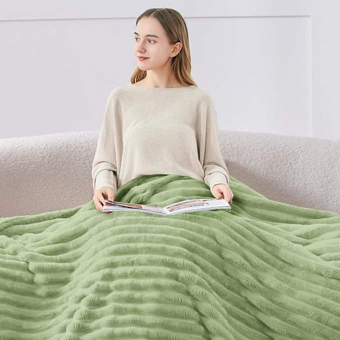BEDELITE Ribbed Twin Blanket for Couch & Bed, Sage Green, 60"x80" | Ultra-Soft Plush Fleece, Cozy, Warm Yet Lightweight, Ribbed Texture, Home Decor, Machine Washable, Giftable, All-Season Use