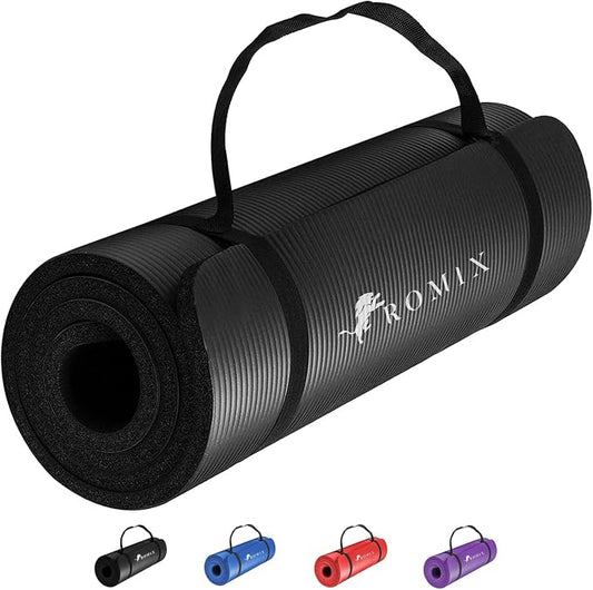 ROMIX Yoga Mat Thick 2/5 Inch (10mm), 72"L x 24"W Non-Slip Workout Mat, Large Yoga Mats for Women Men With Carry Bag and Strap, Exercise Mats for Home Workout Meditation Training Equipment