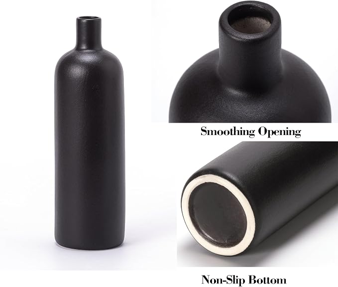 Black Ceramic Vase Set of 4, Classic Matte Small Vases Home Decorations for Table Shelf Office Centerpieces Decor
