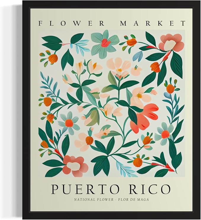 Puerto Rico, Flor De Maga Art Print Poster, Flower Market Wall Art, Floral Artwork Decor for Bedroom, Kitchen, Bathroom, Livingroom Decoration 52 (Puerto Rico, Flor De Maga, 36"L x 24"W, Unframed)