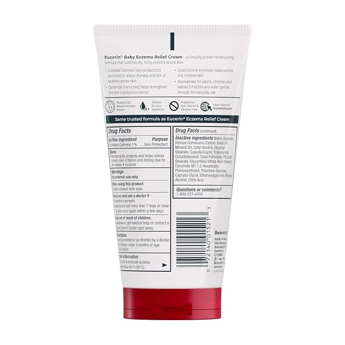 Eucerin Baby Eczema Relief Body Cream, Steroid & Fragrance Free for 3+ Months of Age, 5 oz. Tube (Pack of 12)