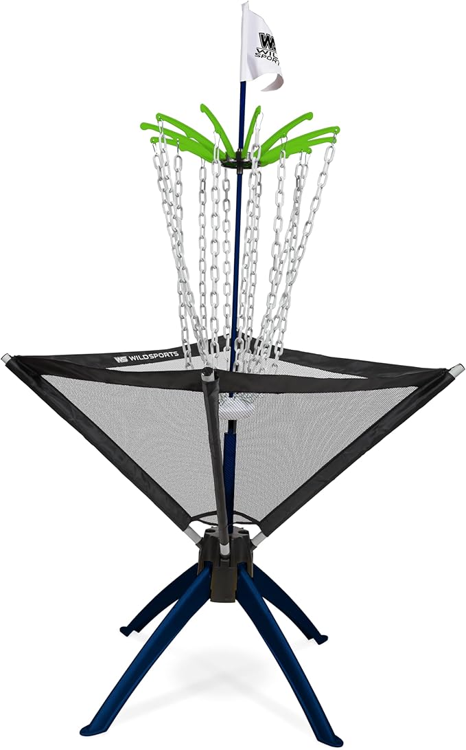 Wild Sports Disc Golf Set - Black, 5 ft Tall - All-Weather Basket for Lawn Games - Portable Disc Golf Basket with Carry Bag - Starter Kit with 3 Throwers & Accessories