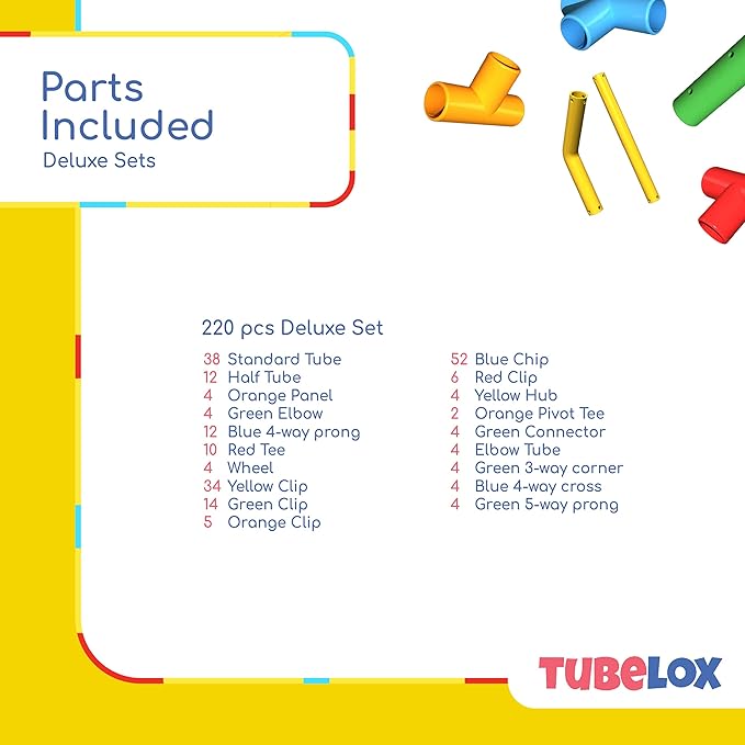 Tubelox Deluxe Building Toy Set | 220 Piece with Storage Bag - STEM Toy for Kids - Build Anything - Creative Construction Blocks - Durable Material | Fun, Creative, and Educational Play