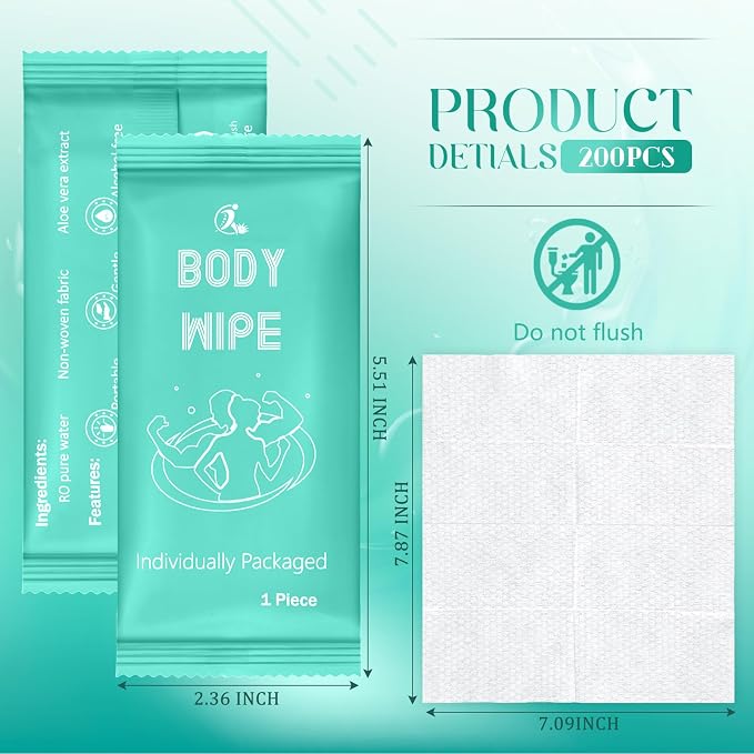 Timgle 200 Pcs Acidified Travel Deodorant Wipes for Women & Men Variety Pack Mini Face and Body Wipes Disposable Individually Wrapped Cleansing for Travel Gym(Green Background)