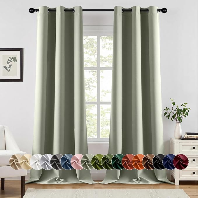 MIULEE Blackout Curtains for Bedroom 2 Panels 40 x 96 Inch Long Sage Green | Thermal Insulated, Living Room Darkening Grommet Drapes, Noise Reducing, Light Blocking Window Treatments