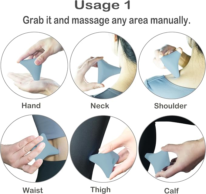 Trigger Point Massage Ball, Manual Massager Tool for Muscle Knot Deep Tissue Relief Myofascial Release Physical Therapy Hip Flexor Iliacus Psoas Hand Foot Back. 2.8×2.9” (Gray)
