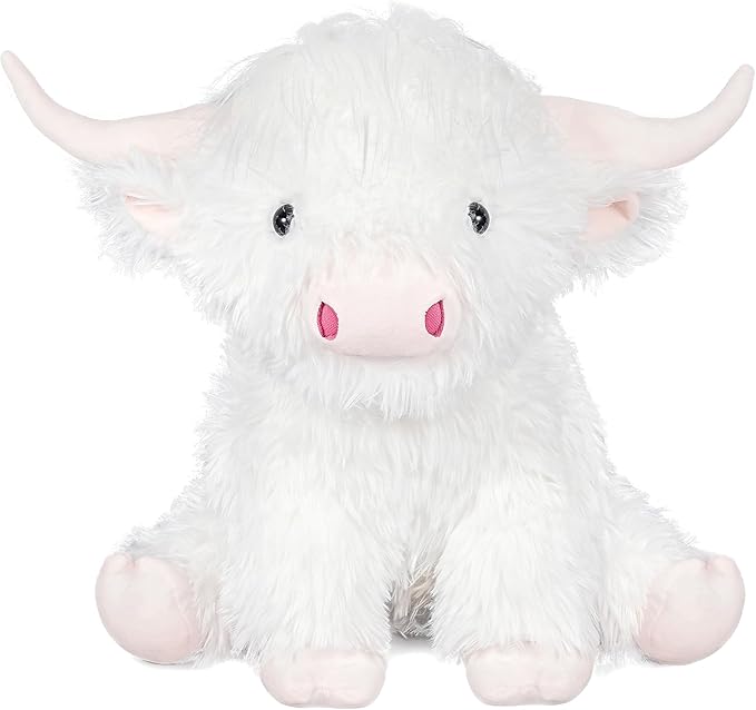 Highland Cow Weighted Stuffed Animals, 4 Lbs White Highland Cow Plush 13.7 Inches, Surprise Weighted Stuffed Animals Gift for Kids Birthdays, Halloween, Christmas (White)