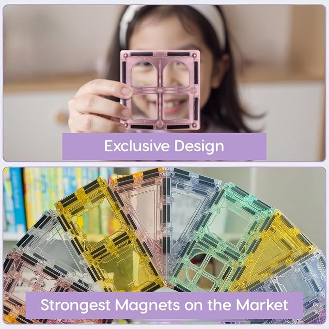 Magnetic Building Tiles; 108 Piece Palatial Set for Boys, Girls and Kids; Pastel Magnetic Building Tiles; Activity; Building Blocks; Toddler Toys; STEM; Children Ages 3 Years +
