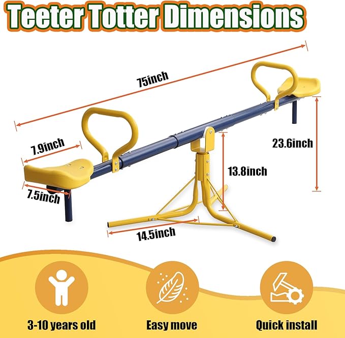 Teeter Totter, 360 Degrees Rotating Seesaw for Kids Outdoor for Toddlers Ages 3-10, Sit and Spin See Saw, Kids Outdoor Play Equipment for Home, Backyard, Safety Certified, Christmas Birthday Gift