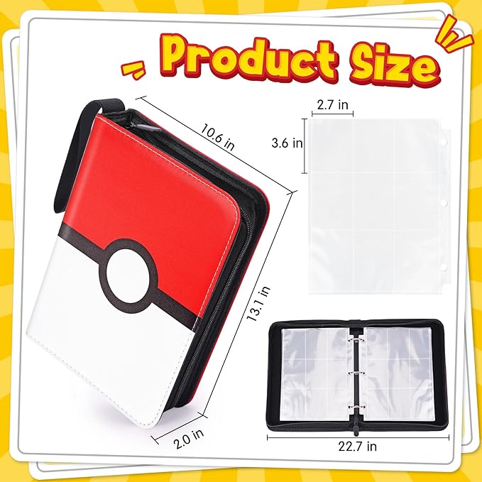 9 Pocket Card Binder with Zipper, Holds 900 Cards, PU Trading Card Album with 5 Hard Plastic Sleeves,Double-Sided Design. Great for Game Cards and sport card