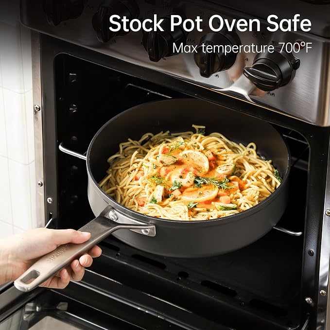 MsMk 11 Inch Nonstick Frying pan with Lid, Grey Large Cooking Pan Skillet | Non Toxic, Even Heating, Easy Clean, Dishwasher & Oven Safe, suitable for gas & electric & induction stoves, PFOA & PFAS Free