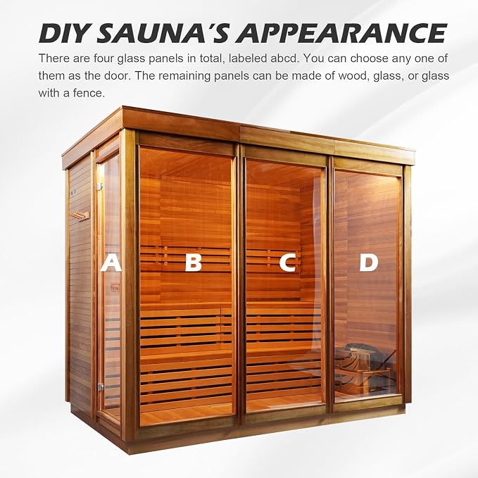 Customize 4-8 Person Outdoor Sauna,DIY Canadian Cedar Traditional Steam Cube Sauna Kit with 220V HARVIA Stove or Wood-Burning Stove