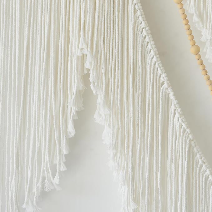Macrame Wall Hanging Boho Yarn Art Tassel Beaded Handmade Decor 57"W*41"L | Fiber Wall Hanging, Large Wall Decor, Handmade Textile Art, Cotton Rope Craft, Beaded Tassel Accent, for Living Room Bedroom