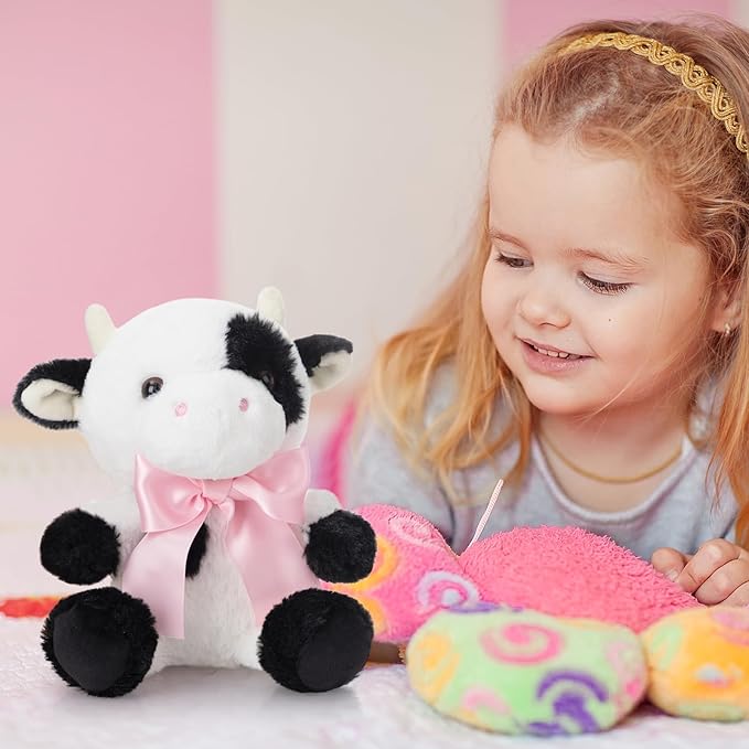 Cow Stuffed Animal Baby Cow Plush with Big Bow Tie Cute Plush Toy Gift for Kids 10''