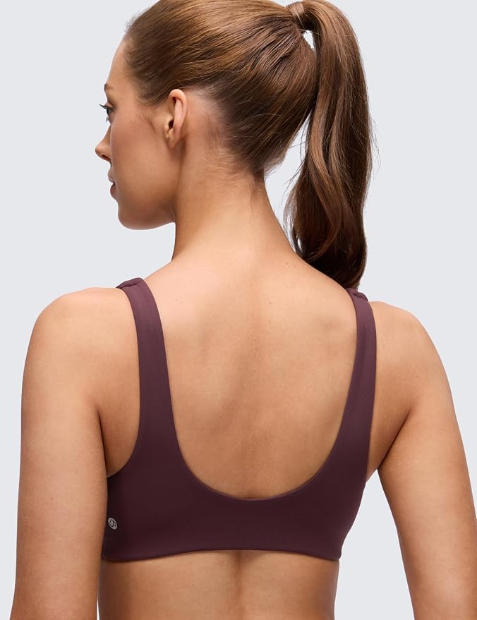 CRZ YOGA Butterluxe Front Twist Deep V Neck Sports Bras for Women - Wide Straps Padded U Back Yoga Crop Top