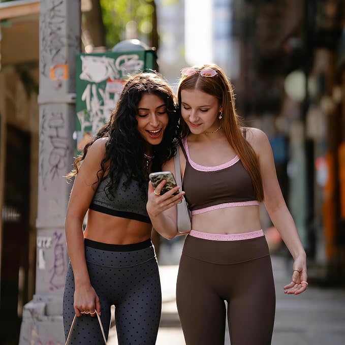 Aoxjox Women's High Waisted Workout Dual Core Leggings Color-Block Dual‑Layer Waist Buttery Soft Gym Yoga Pants 27"