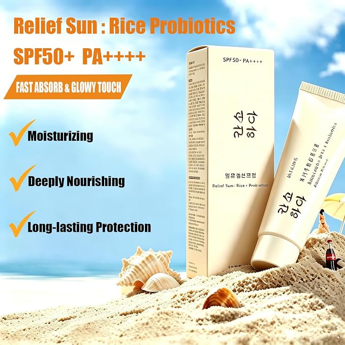 Relief Sun Organic Sunscreen SPF50 Rice Probiotics PA++++ Korean Sunscreen | Relief Sun Sunscreen SPF50+ for All Skin Types&UV Defense, Nourishing Skin Protection, Moisturizing Skin Care 1.7 fl oz/50 ml